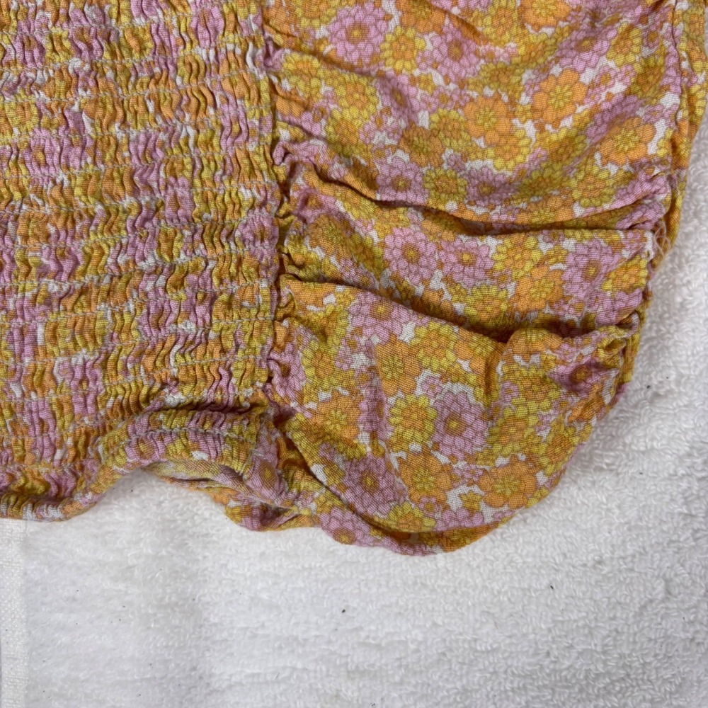 H&M Floral Ruched Crop Top Womens Medium Yellow Pink Cottagecore Boho Festival - Picture 13 of 14
